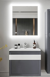 Бриклаер Мебель для ванной Берлин 70 оникс серый с белой ручкой – фотография-1